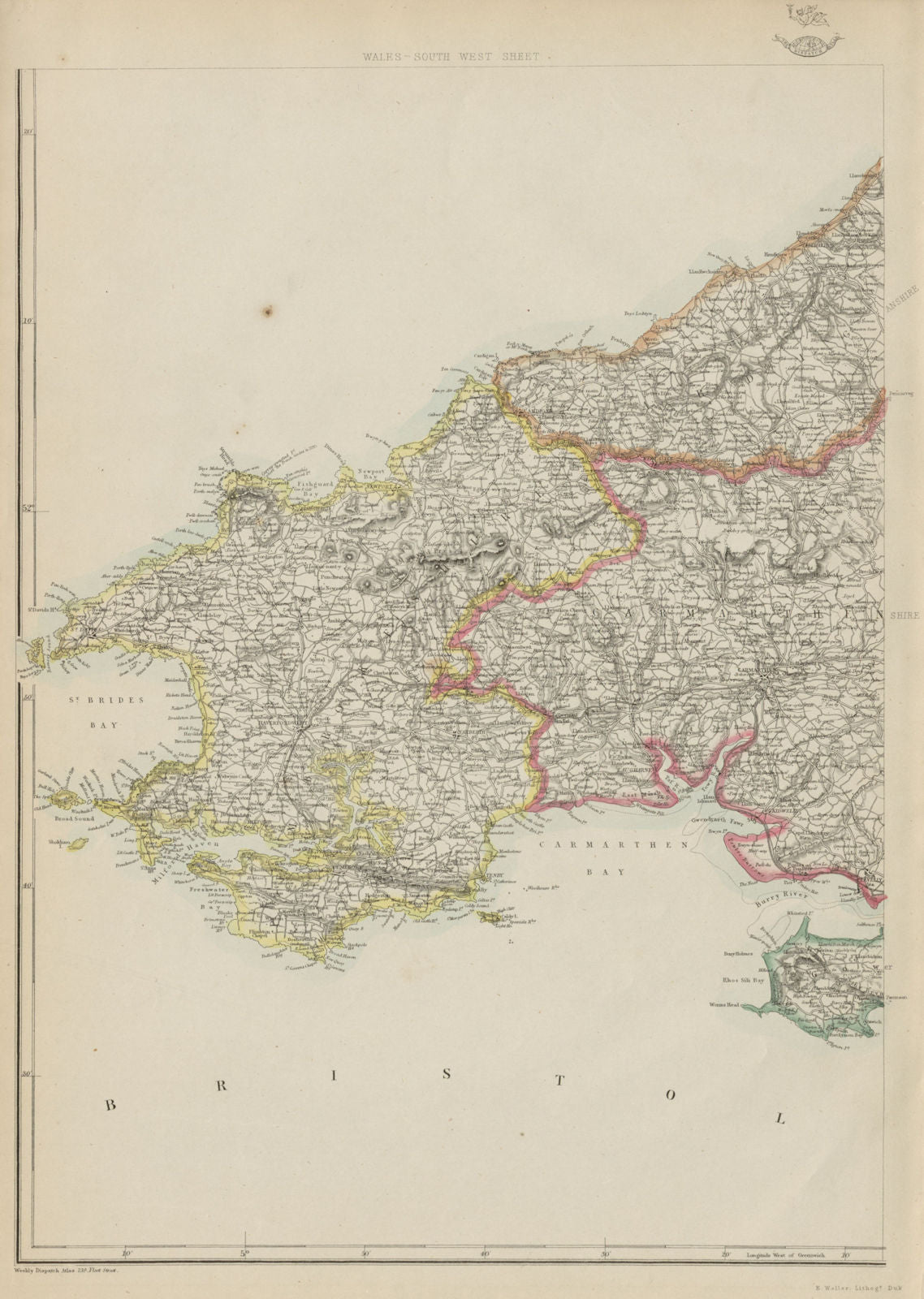 SOUTH WEST WALES. Pembrokeshire Carmarthenshire Cardiganshire. WELLER 1862 map